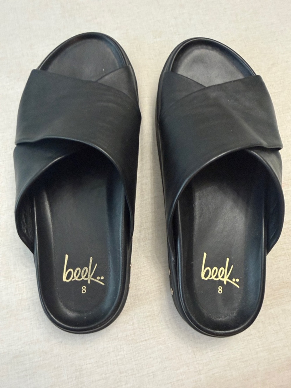 beek Black Crisscross Leather Slide Sandals - Women's